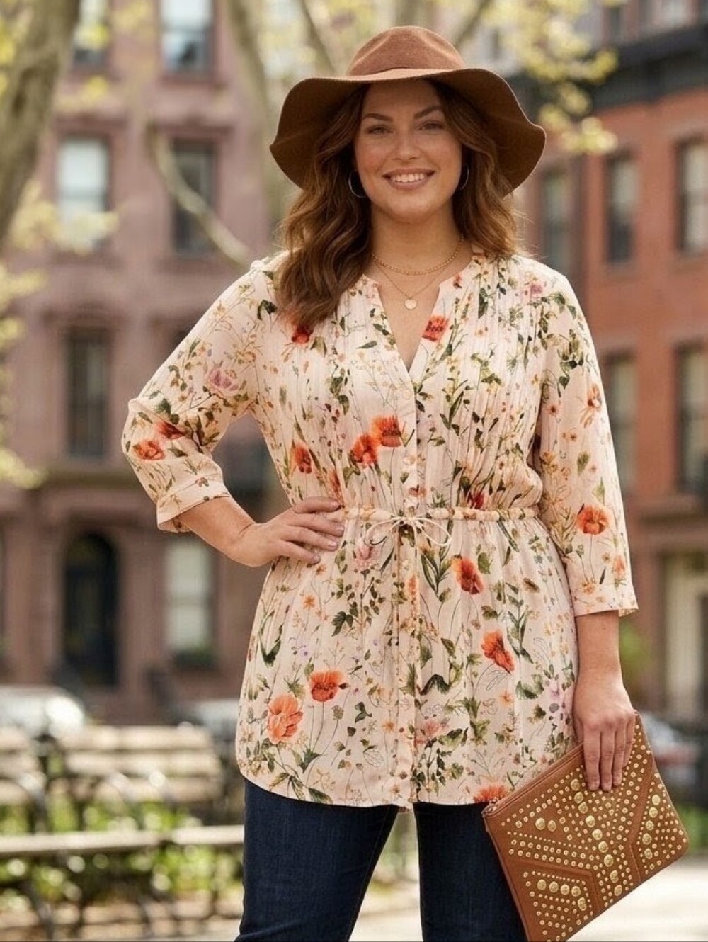 Hilary Radley Floral Rayon Blouse Tunic Top XL Soft Lightweight Boho